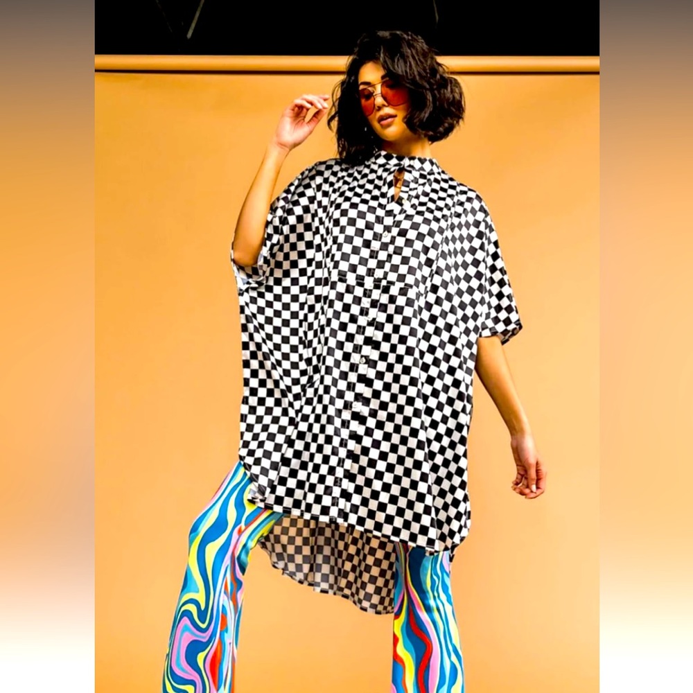 NWT Dressed In LALA Live a Little Oversized Checkered Shirt/Dress